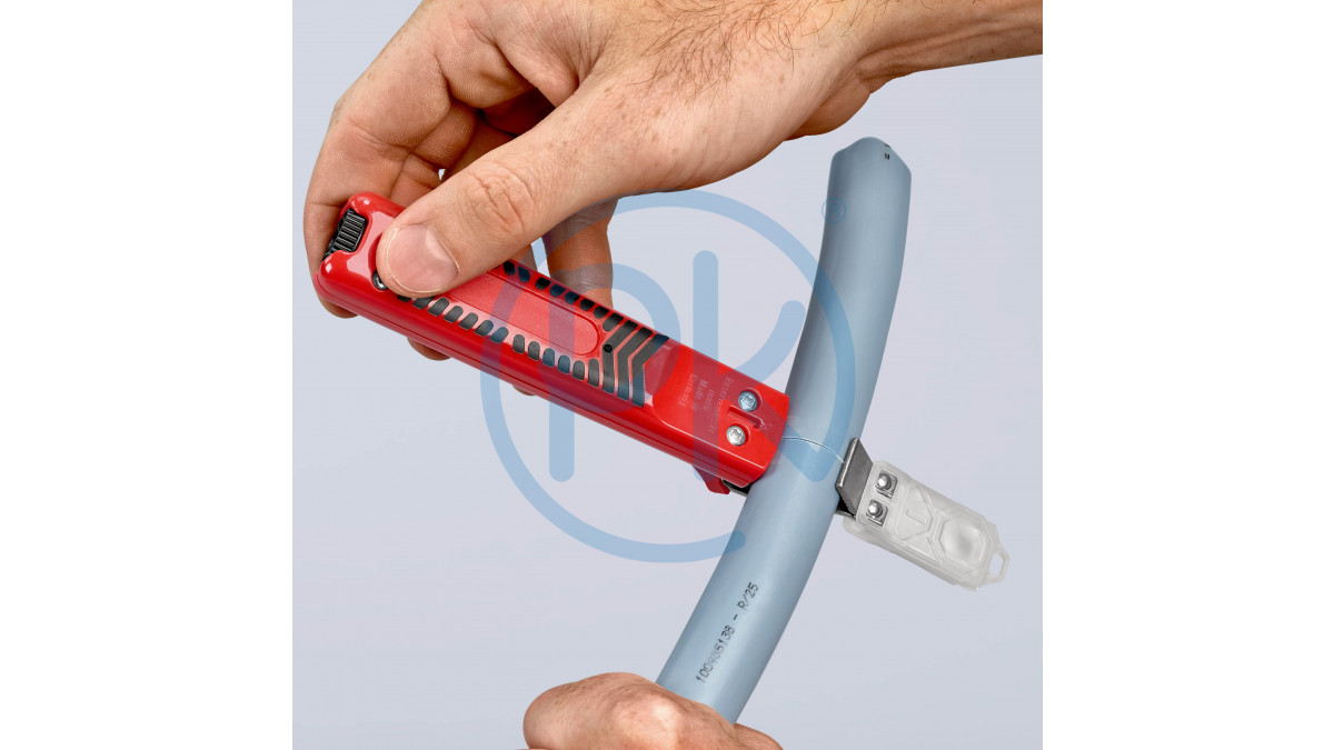 KNIPEX Nástroj pro odstraňování plášťů nožový 8-28 mm, s nožem a háčkovou západkou